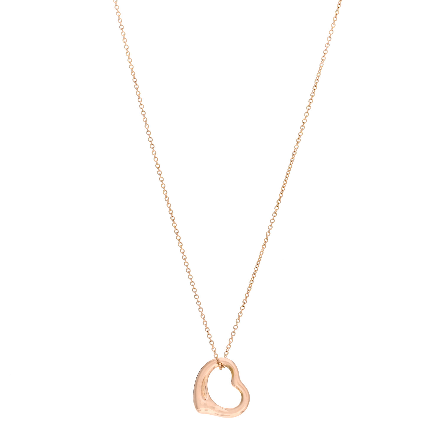 image of a TIFFANY 18K Rose Gold 16mm Elsa Peretti Open Heart Pendant Necklace by FASHIONPHILE