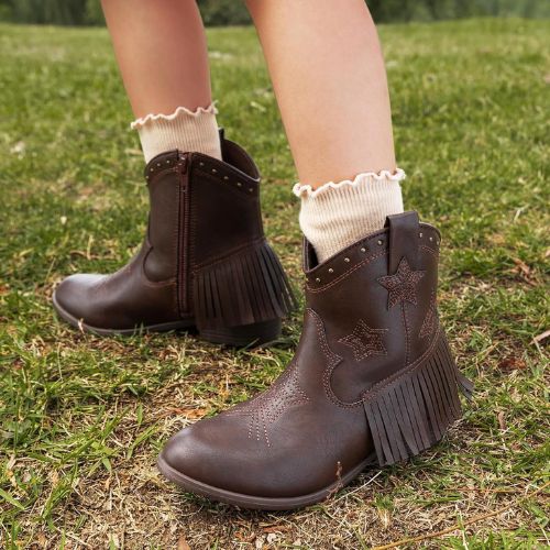 DREAM PAIRS Girls Ankle Western Boots $19.19 After Code (Reg. $38) – Side Zipper Riding Shoes with Tassel, Little Kid/Big Kid
