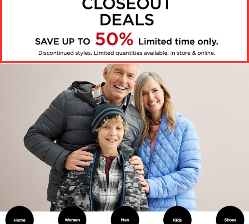 Kohl’s Closeout Deals offer up to 50% off! Find a Large Selection of Home Decor, Clothing, Footwear, Accessories, and More + Earn Kohl’s Cash