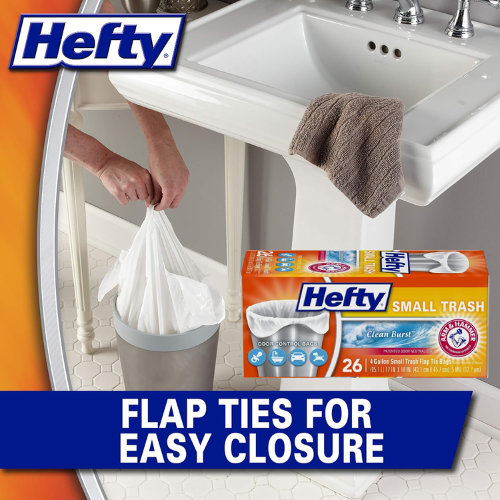Hefty 312-Count Clean Burst Flap Tie Small Trash Bags, 4-Gal as low as $31.85 Shipped Free (Reg. $43) – $2.65/26-Count Box or 10¢/Bag