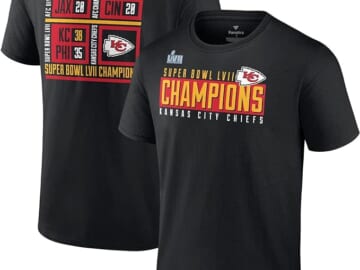 Fanatics Kansas City Chiefs LVII Champions Scoreboard Showcase T-Shirt for $12 + free shipping