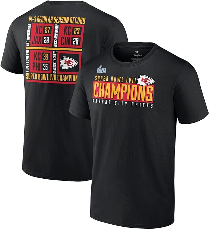 Fanatics Kansas City Chiefs LVII Champions Scoreboard Showcase T-Shirt for $12 + free shipping