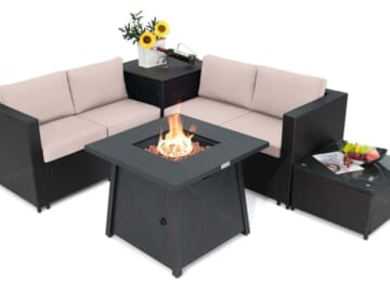Topbuy 5-Piece Patio Furniture Set w/ 50,000 BTU Fire Pit Table for $585 + free shipping