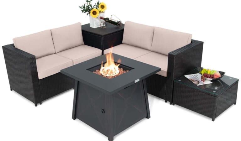 Topbuy 5-Piece Patio Furniture Set w/ 50,000 BTU Fire Pit Table for $585 + free shipping