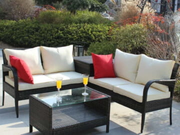 All-Weather 4-Piece Rattan Patio Furniture Set w/ Deck Box for $320 + free shipping