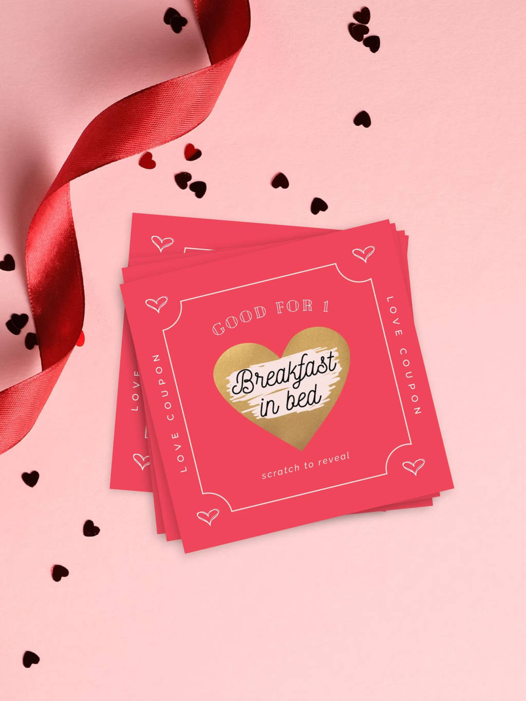 Photo of a scratch-off love coupon revealing the text Breakfast in Bed