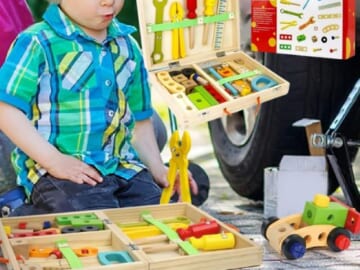 Prime Members: Wooden Kids 34-Piece Tool Set $13.49 After Code (Reg. $25) + Free Shipping – STEM Building Construction Toy