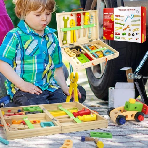 Prime Members: Wooden Kids 34-Piece Tool Set $13.49 After Code (Reg. $25) + Free Shipping – STEM Building Construction Toy