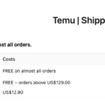 table showing Temu's shipping policy