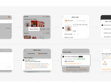screenshots showing Temu return process