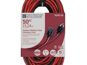 Utilitech 50-Foot Medium Duty Extension Cord for $30 each when you buy 3+ + free shipping w/ $45