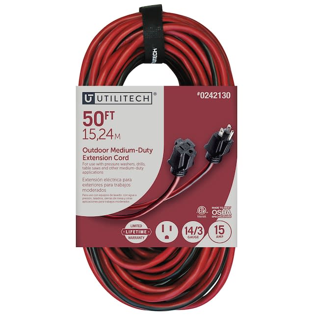 Utilitech 50-Foot Medium Duty Extension Cord for $30 each when you buy 3+ + free shipping w/ $45