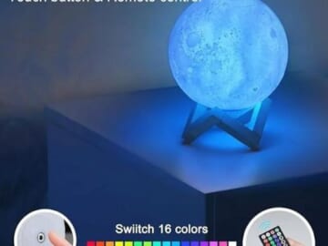 Realistic Moon Night Light Lamp $11.99 After Code (Reg. $24.99) + Free Shipping – with Built-in Rechargeable Battery, Stand, and Remote Control
