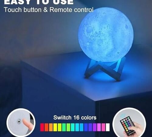 Realistic Moon Night Light Lamp $11.99 After Code (Reg. $24.99) + Free Shipping – with Built-in Rechargeable Battery, Stand, and Remote Control