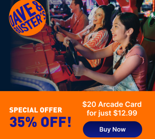 Exclusive Offer! Get a $20 Dave & Buster’s Arcade Card for just $12.99 – Limit 3 per customer!