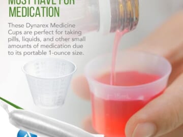 Dynarex Medicine Cups, 100-Pack as low as $1.19 Shipped Free (Reg. $9) – 1¢/Cup, Easy-to-Read CC and ML Graduation