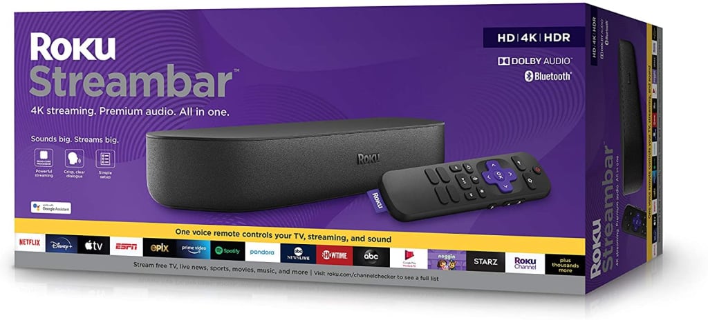 Roku Streambar 4K Streaming Media Player & Soundbar for $100 + free shipping