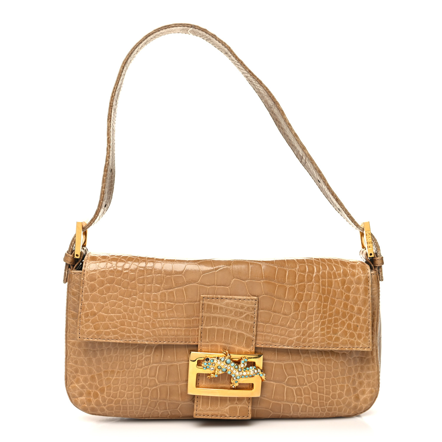 image of FENDI Crocodile Crystal Lizard Baguette in the color Beige by FASHIONPHILE
