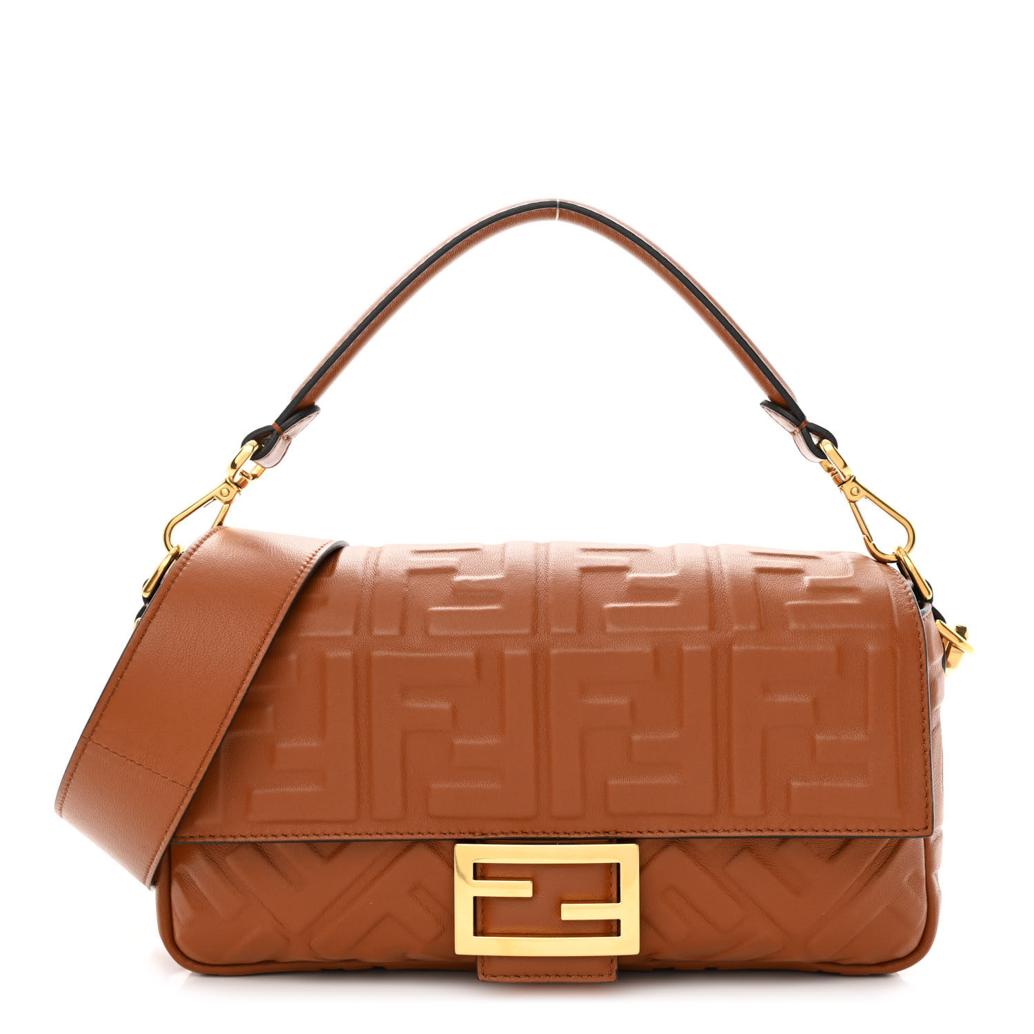 image of FENDI Nappa FF 1974 Embossed Baguette in the color Coloniale by FASHIONPHILE