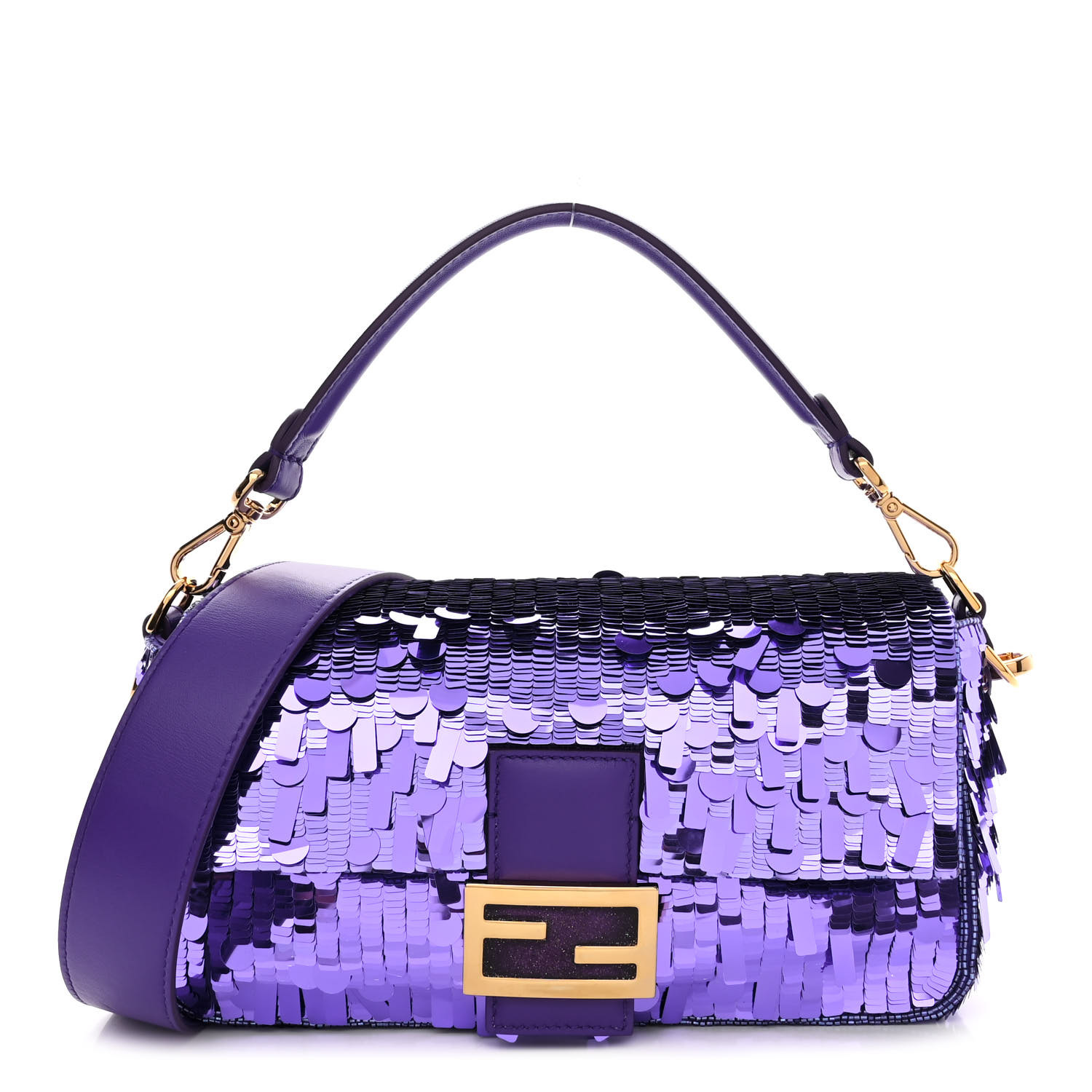 image of FENDI Sequin Paillettes Shiny Nappa Sex and the City Baguette in the color Viola Purple Rain by FASHIONPHILE