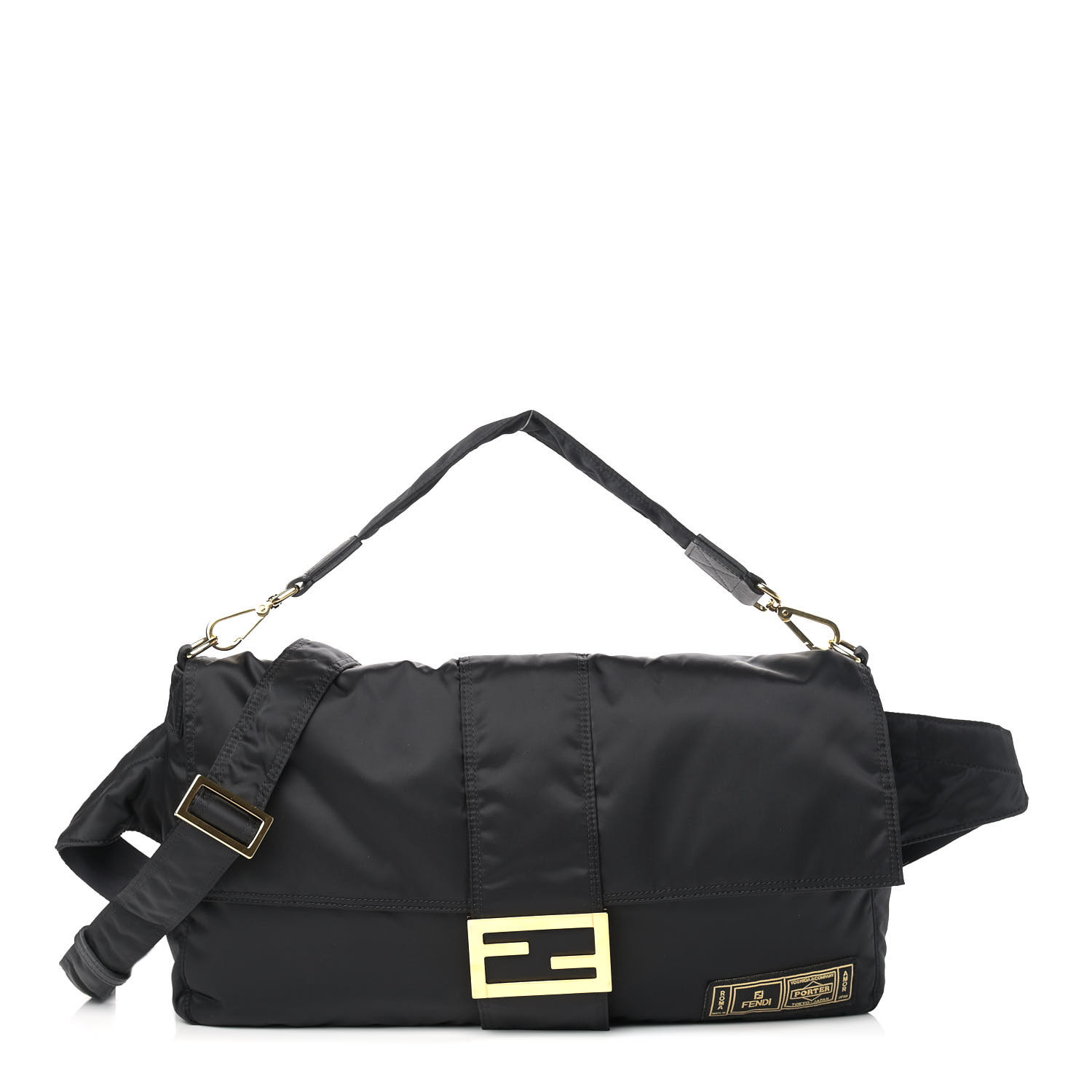 image of FENDI X PORTER Nylon Regular Belt Baguette Bag in the color Black by FASHIONPHILE