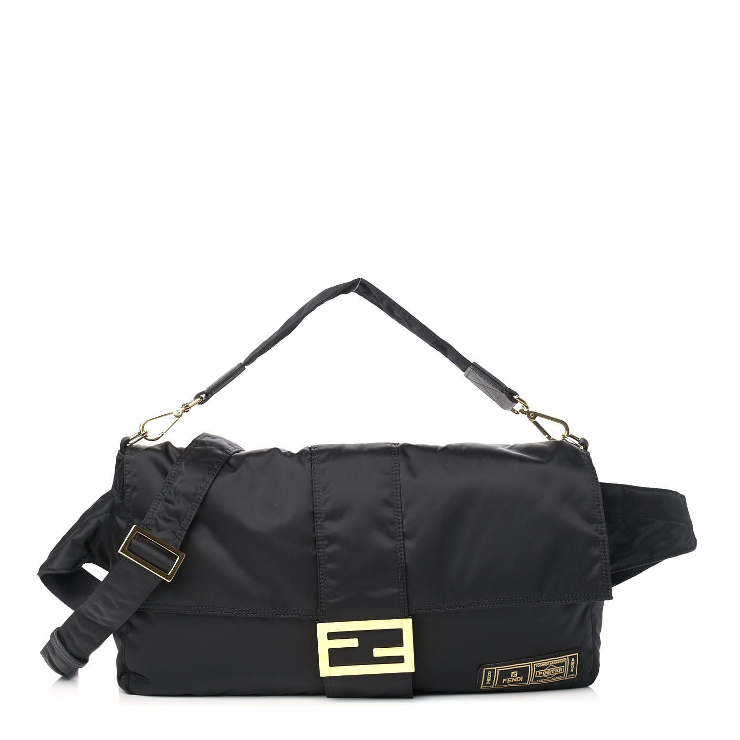 FENDI X PORTER Nylon Regular Belt Baguette Bag Black image of FENDI X PORTER Nylon Regular Belt Baguette Bag in the color Black by FASHIONPHILE