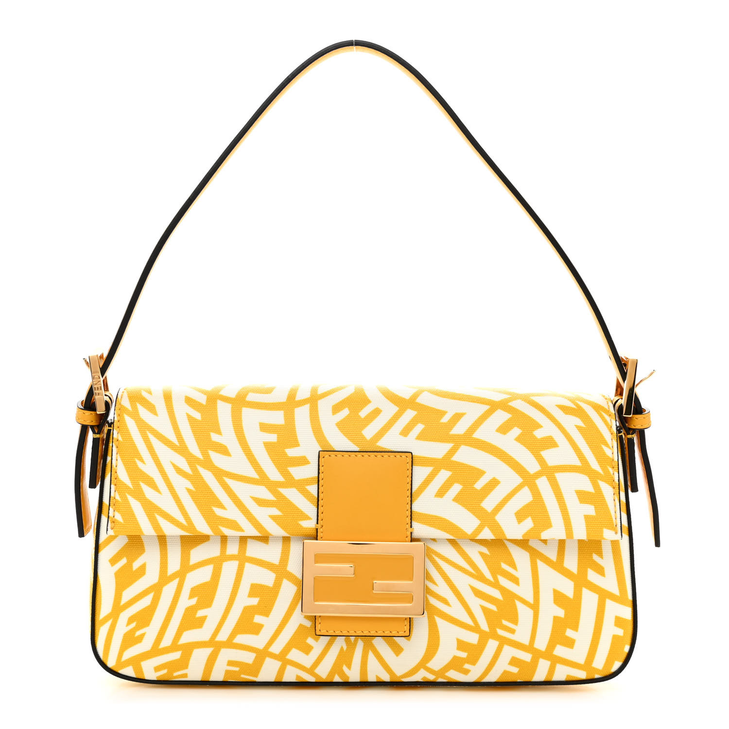 FENDI X SARAH COLEMAN Glazed Canvas Vitello King FF Vertigo Baguette 1997 Mimosa White image of FENDI X SARAH COLEMAN Glazed Canvas Vitello King FF Vertigo Baguette 1997 in the colors Mimosa White by FASHIONPHILE