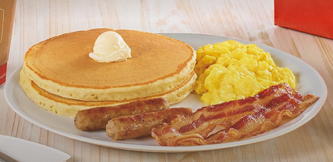 Denny’s: Two free pancakes with the purchase of an entrée today!