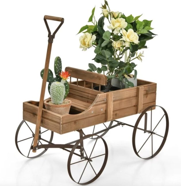 Wooden Garden Flower Planter Wagon Wheel Plant Bed only $39.95 shipped (Reg. $80!)