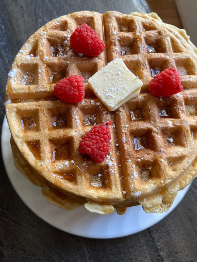 sourdough discard waffles with toppings
