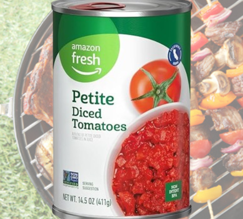 Amazon Fresh Petite Diced Canned Tomatoes, 14.5 Oz as low as $0.94 Shipped Free (Reg. $1.09)