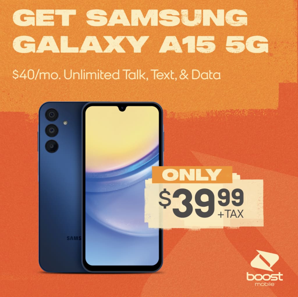 Samsung Galaxy A15 5G 128GB Android Phone for Boost Mobile + 1 Mo. Unlimited Talk/Text/Data for $80 + free shipping