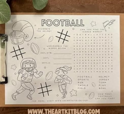 Free Printable Football Coloring Page Activity Placemat