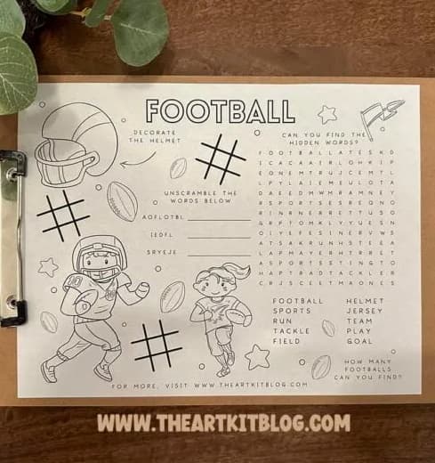 Free Printable Football Coloring Page Activity Placemat
