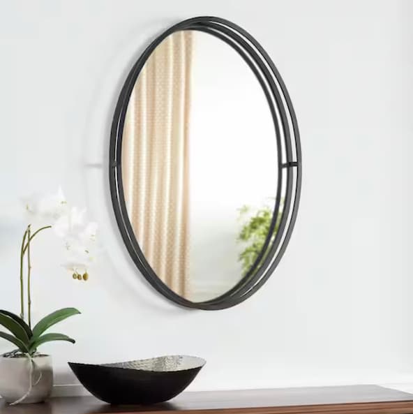 Round Wood Black Metal Wall-Mount Bookshelf