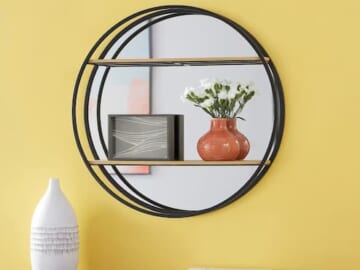 Round Wood Black Metal Wall-Mount Mirror Bookshelf only $32.25 shipped, plus more!