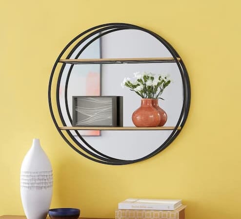Round Wood Black Metal Wall-Mount Mirror Bookshelf only $32.25 shipped, plus more!
