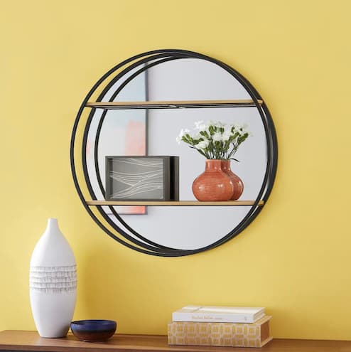 Round Wood Black Metal Wall-Mount Mirror Bookshelf only $32.25 shipped, plus more!