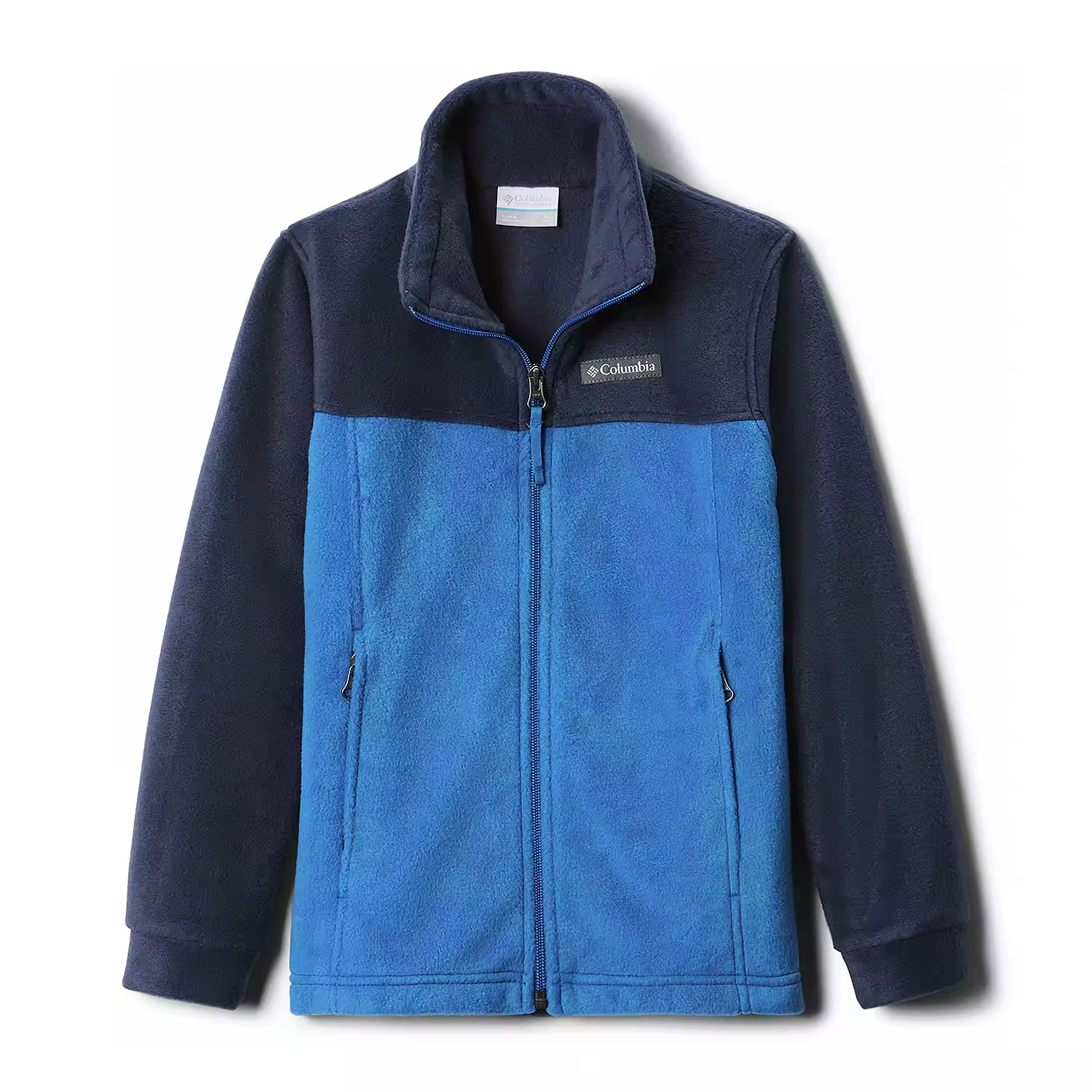 blue and grey fleece jacket