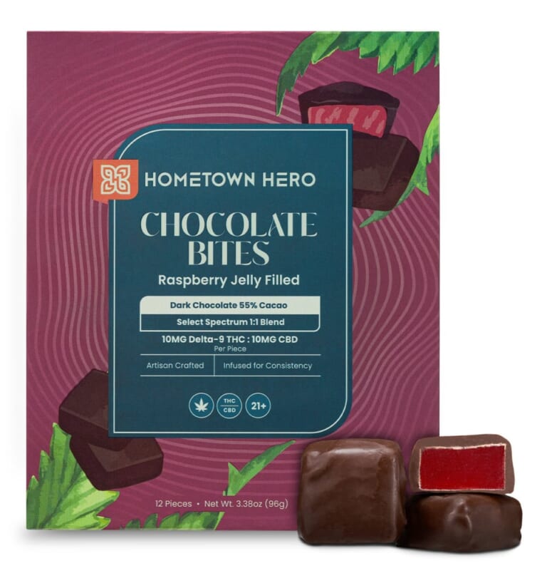 Hometown Heroes 10mg Delta-9 THC/CBD Dark Chocolate Bites for $31 + free shipping