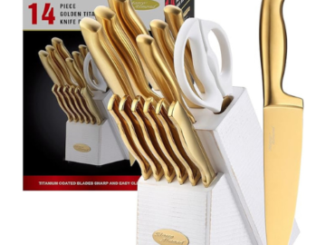 Elevate your cooking experience with Gold Knife Set with White Block, 14-piece for just $65.99 After Code (Reg. $116.99) + Free Shipping