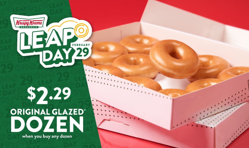 Upcoming: Leap Day at Krispy Kreme: Original Glazed Dozen for $2.29 w/ purchase