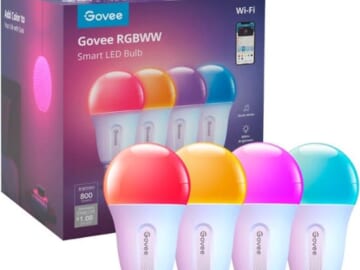 Govee 800LM RGBWW Smart LED Bulb 4-Pack for $18 + free shipping