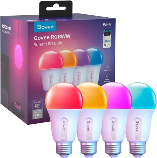 Govee 800LM RGBWW Smart LED Bulb 4-Pack for $18 + free shipping