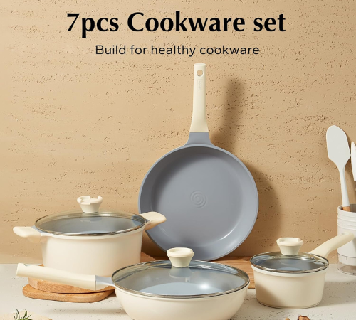 Experience the epitome of healthy cooking with Ceramic Non Stick Pots and Pans, 7-Piece Set for just $43.99 After Code + Coupon (Reg. $79.99) + Free Shipping