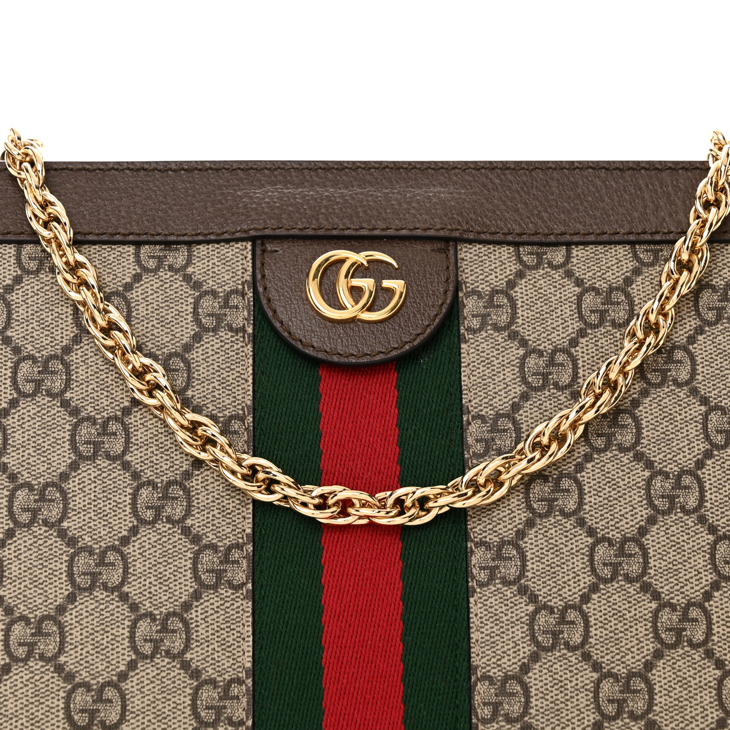 GUCCI GG Supreme Monogram Web Small Ophidia Chain Shoulder Bag in the color Brown by FASHIONPHILE