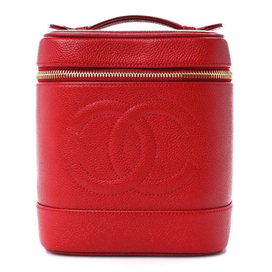 image of CHANEL Caviar Vanity Cosmetic Case in the color Red by FASHIONPHILE