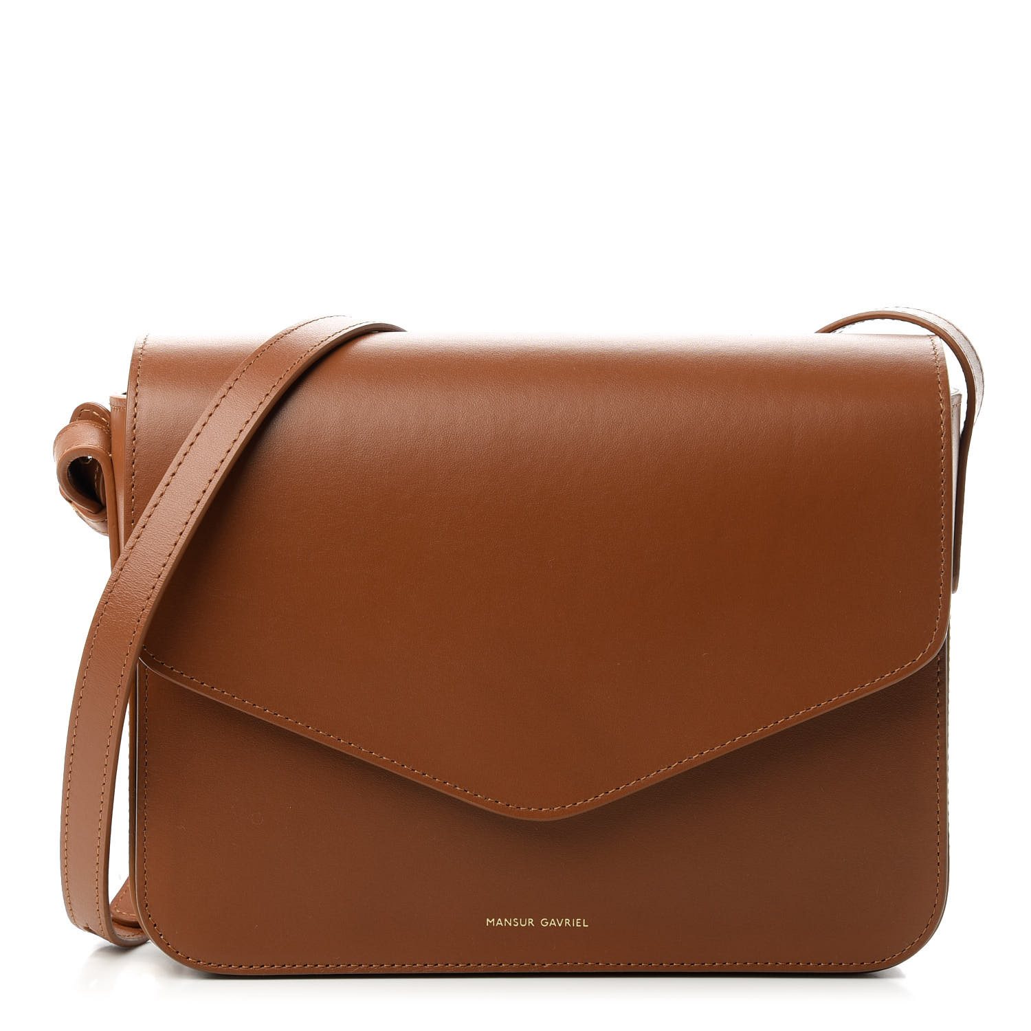 MANSUR GAVRIEL Calfskin Envelope Flap Crossbody Bag in the color Saddle by FASHIONPHILE