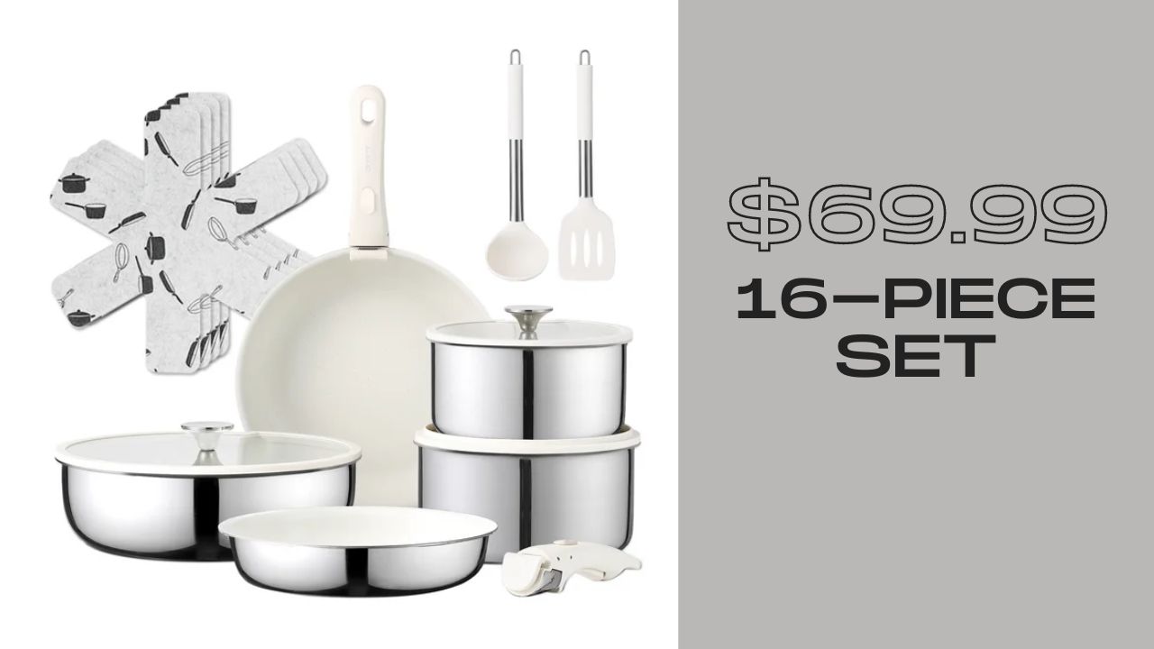 Carote 16-Piece Cookware with Detachable Handles $69.99 (reg. $200)