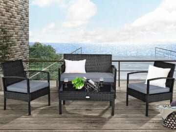 Rattan 4-Piece Patio Conversation Set with Loveseat and Coffee Table
